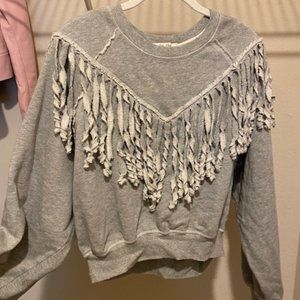 Free People Fringe Grey Crewneck Sweater / Sweatshirt